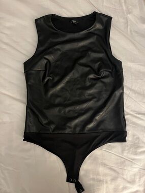 Express Black Faux Leather Bodysuit - Scoop Neck